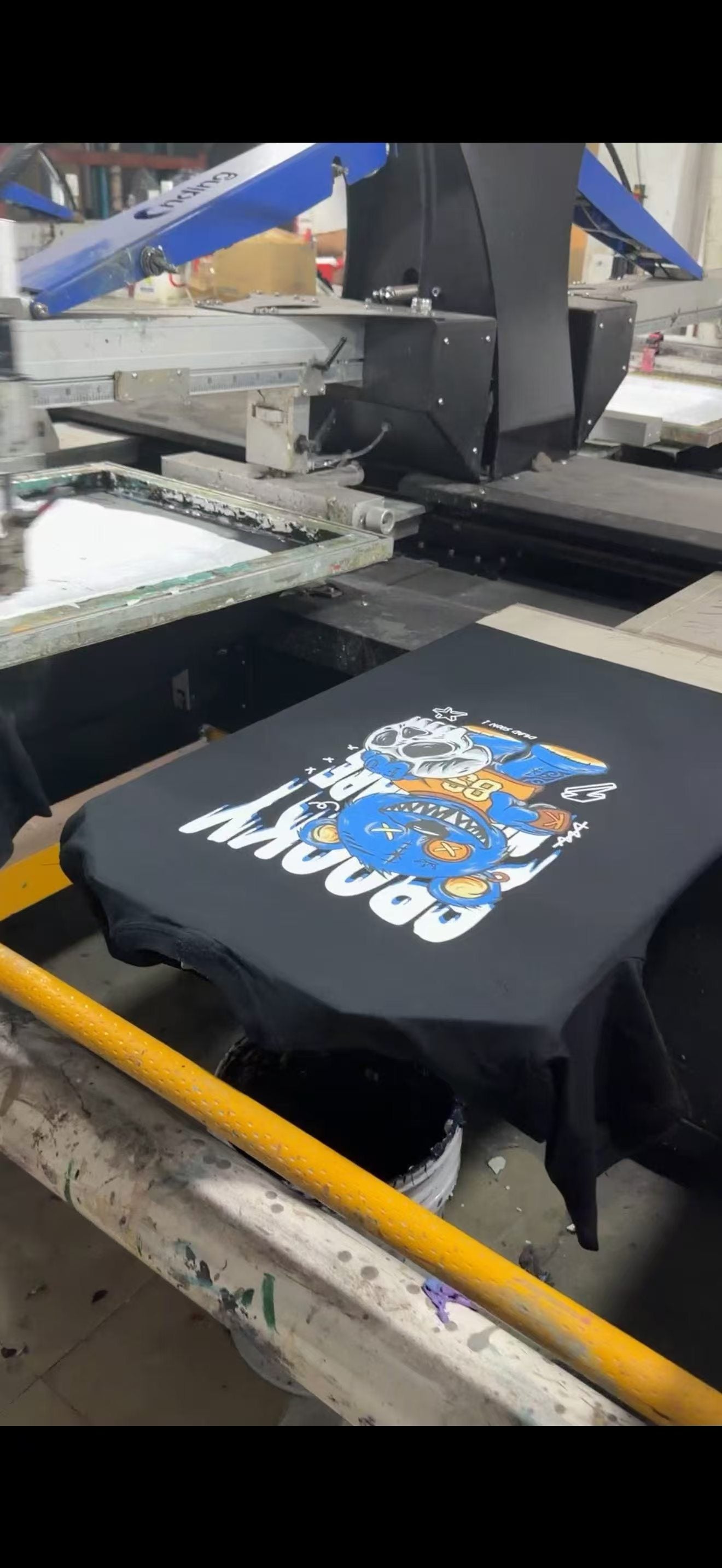 Close-up of T-shirt printing in our China factory